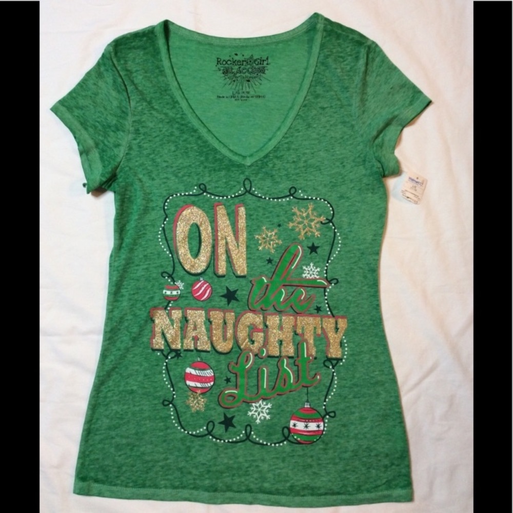 NWT On the Naughty List Christmas t-shirt sz 11 juniors